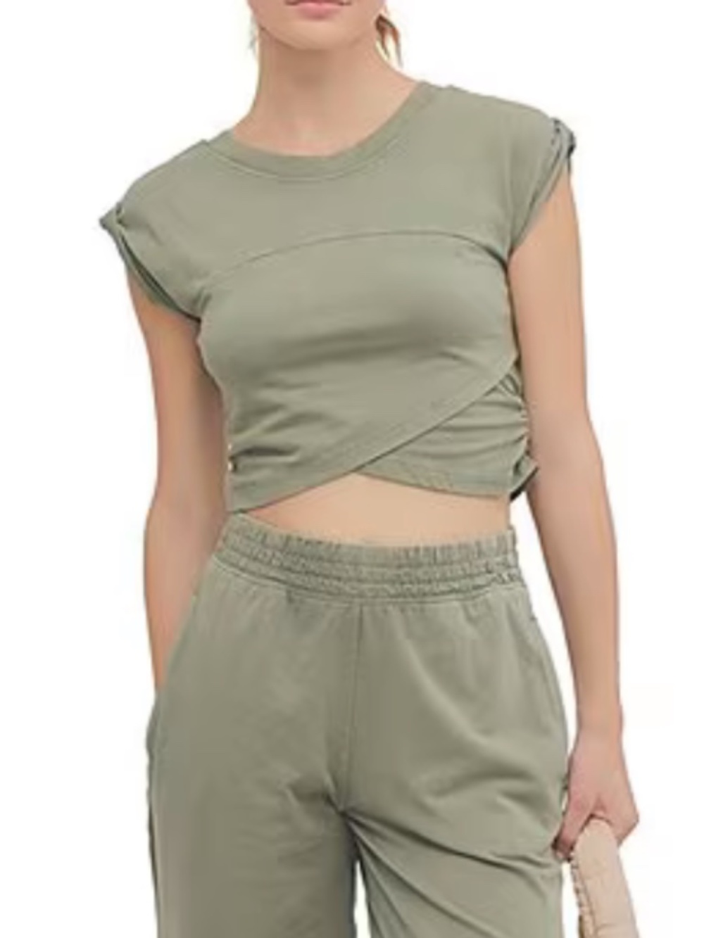 Free People Movement Hot Shot Crossover Crew Neck Muscle Tee Terrain Green Large